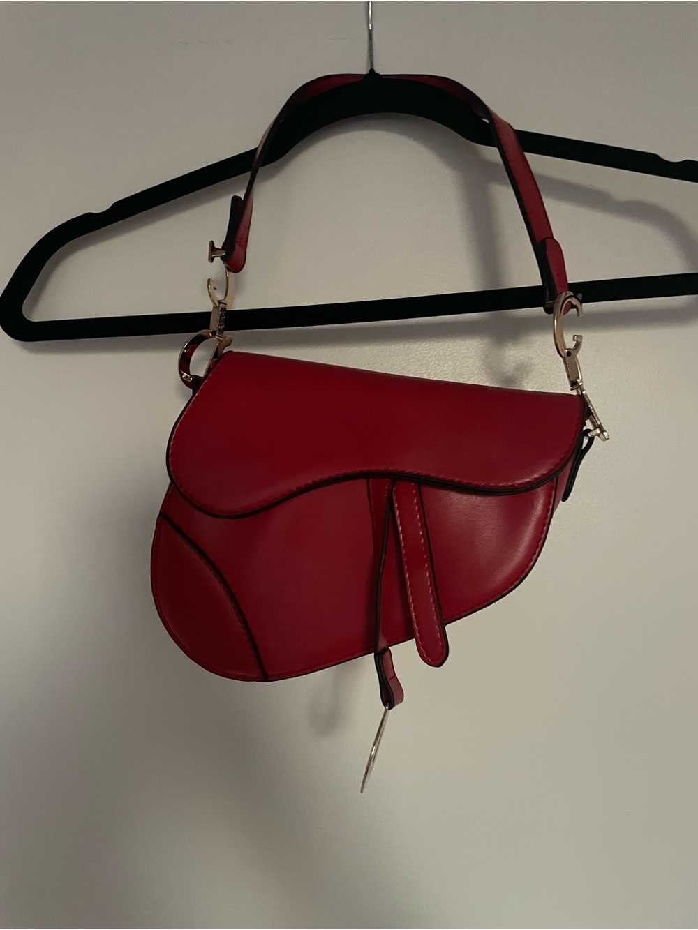 Red Saddle Bag Designer Inspired Dupe Gold CD Shoulder Bag